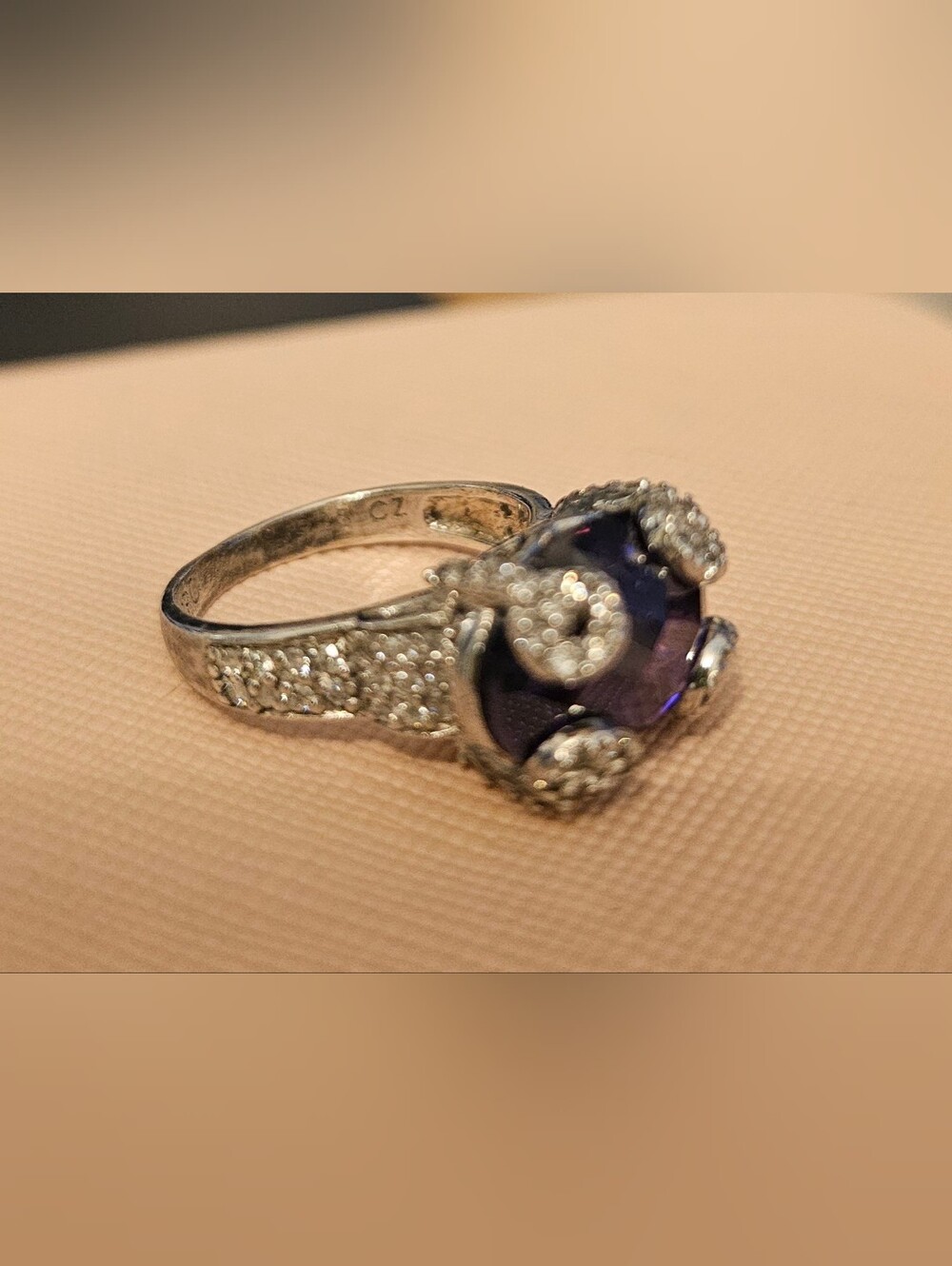 925 STERLING SILVER Lab Amethyst and CZ Ring SZ 6